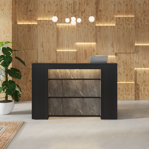 modern reception desk with led lights, 63 inches front counter table for reception room, lobby, beauty salon, retail