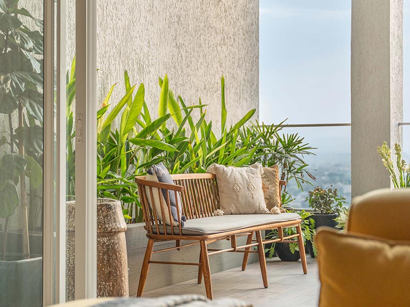 balcony seating with a bench – beautiful homes